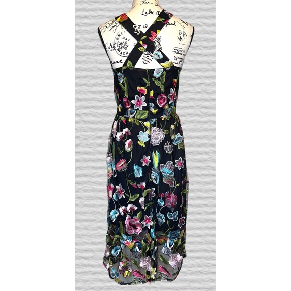 Cynthia Rowley Embroidered Floral Halter Dress Black Pink Size M Elegant - Picture 10 of 14